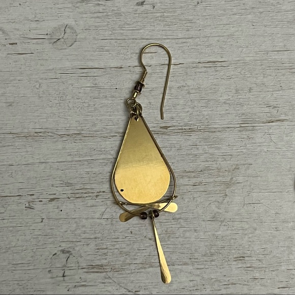 Artisan Gold Tone Tear Drop Dangle Earrings - Picture 12 of 12